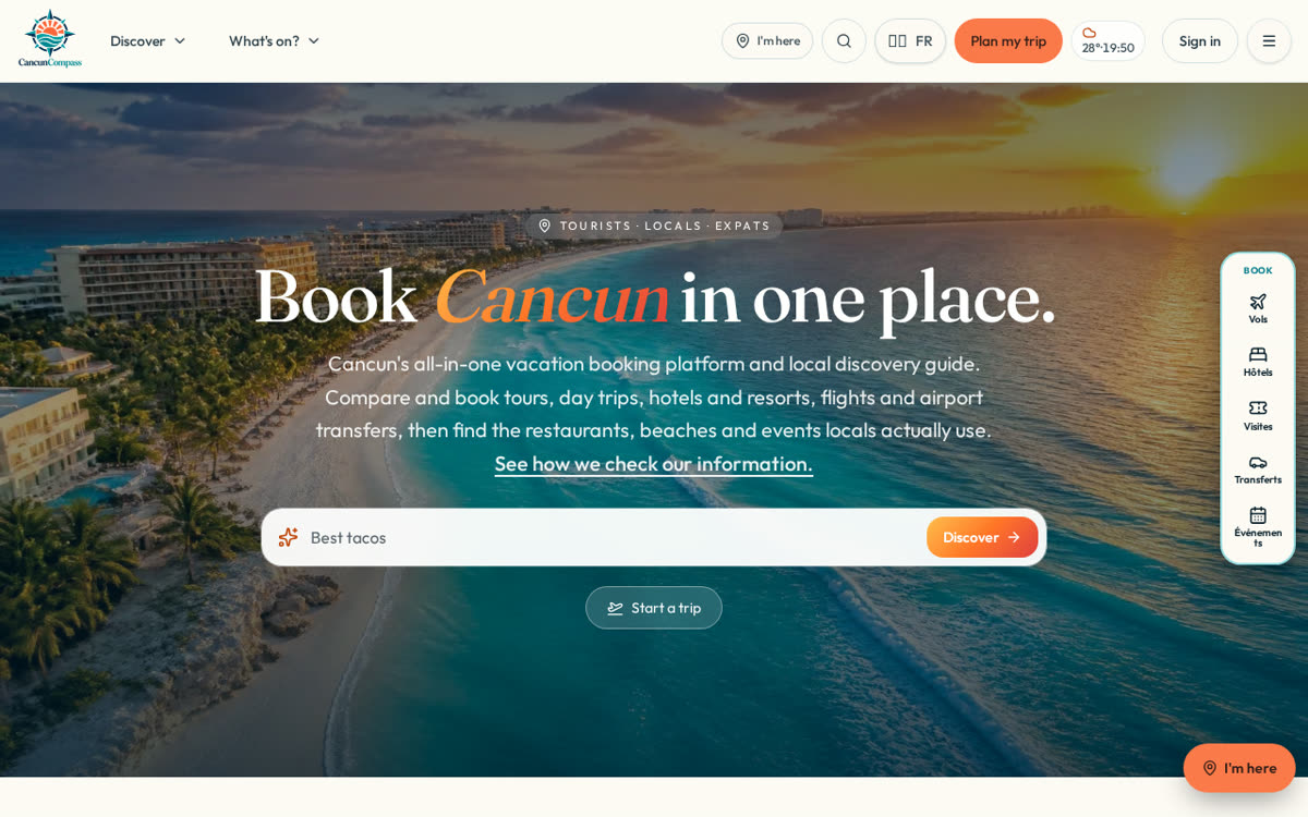 CancunCompass front page, built by the Paramount Profits team