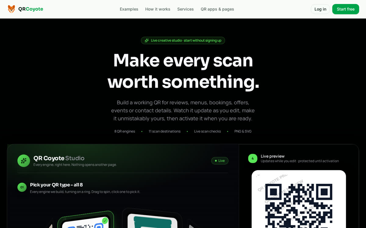 QR Coyote front page, built by the Paramount Profits team