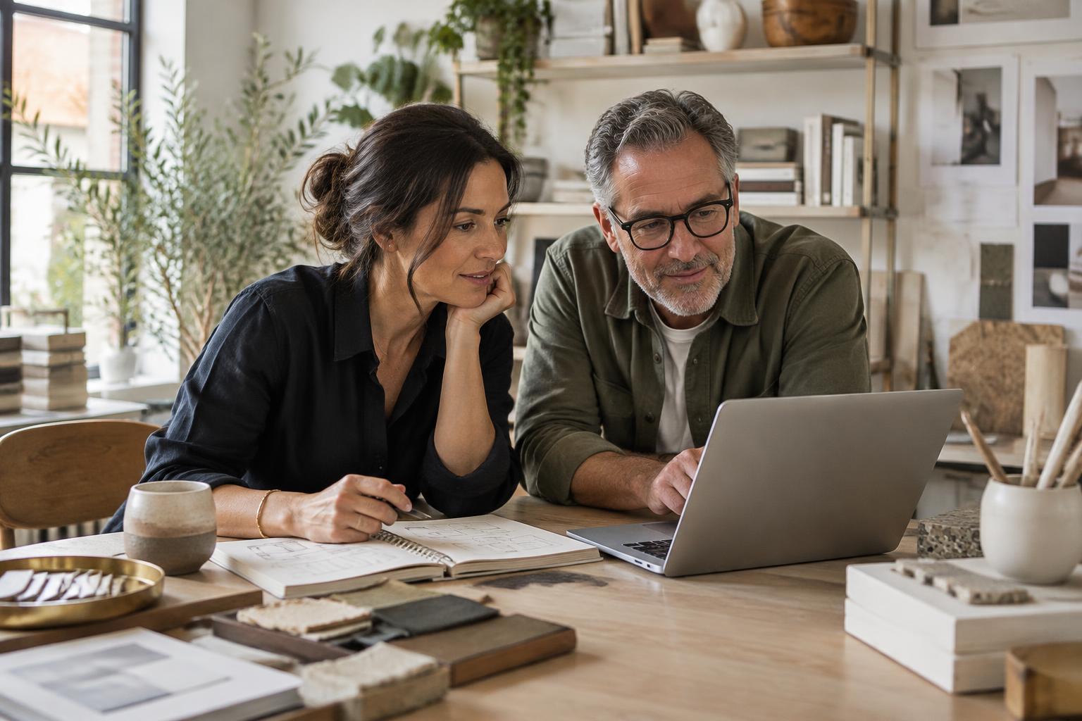Illustrative scene of two people exploring a software idea together